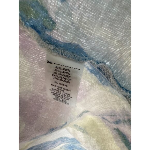 Cupio Womens top tunic Linen size large Blouse V-Neck Pocket Pastel Watercolor - Picture 4 of 5